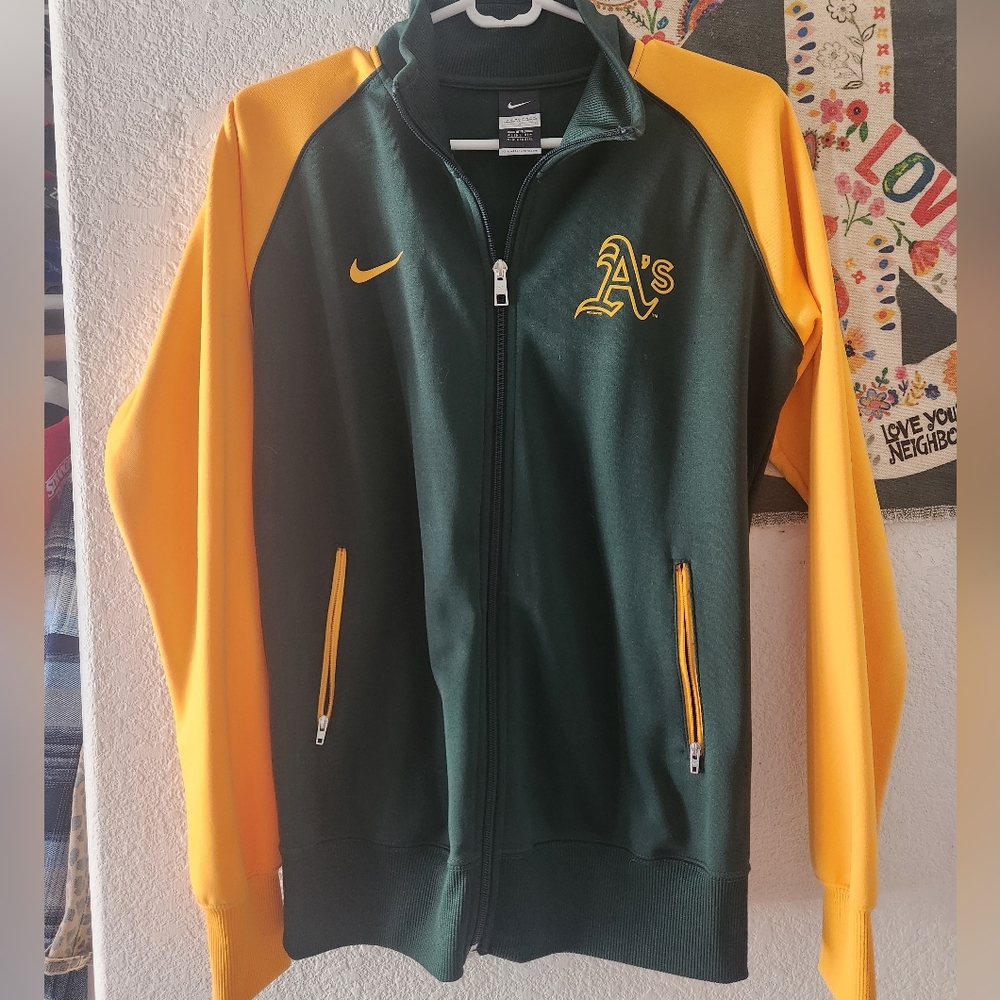 Nike A's Green and Yellow Varsity Bomber Jacket